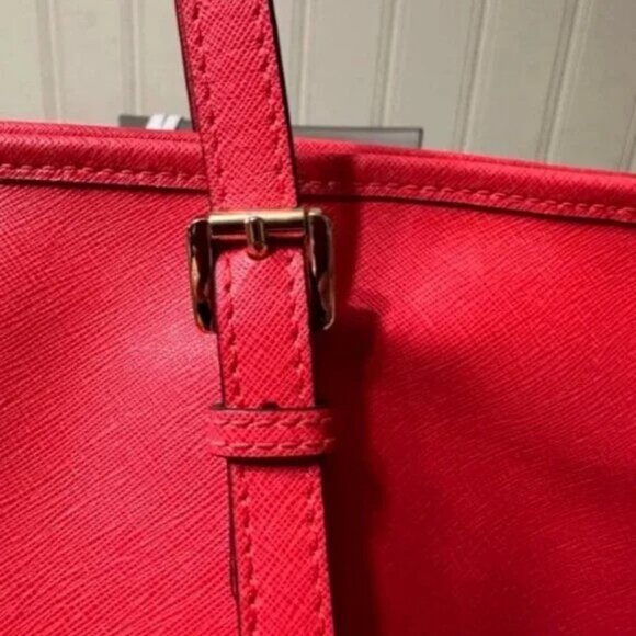 Michael Michael Kors Red Leather Tote with Black Accents - Picture 6 of 11